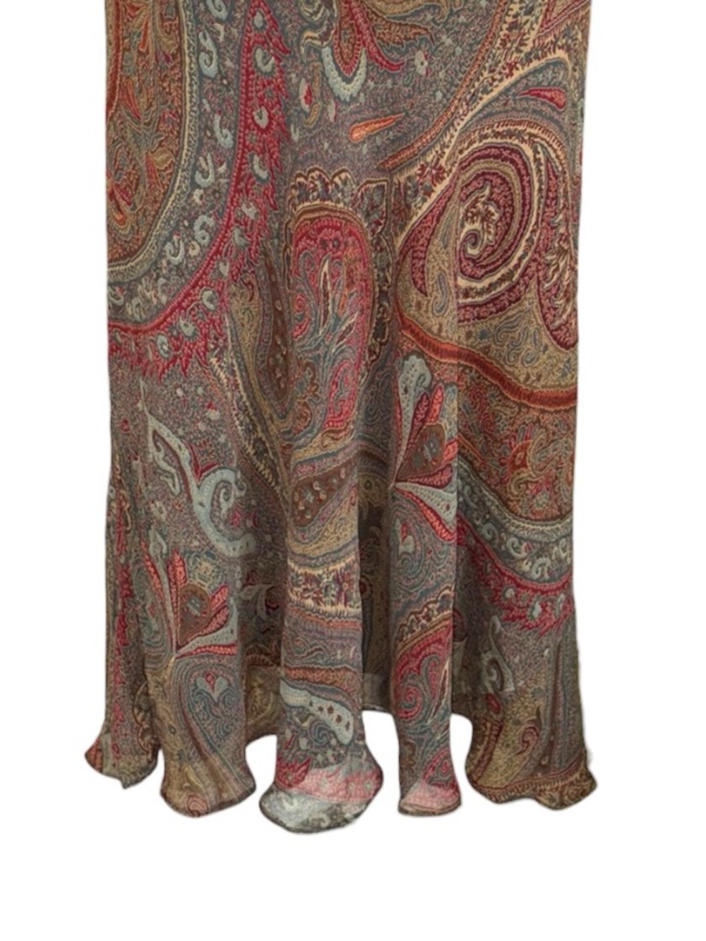 Ralph Lauren Silk Paisley Print Velvet Layered Cascading Ruffle Maxi Skirt - 14 - Picture 7 of 10